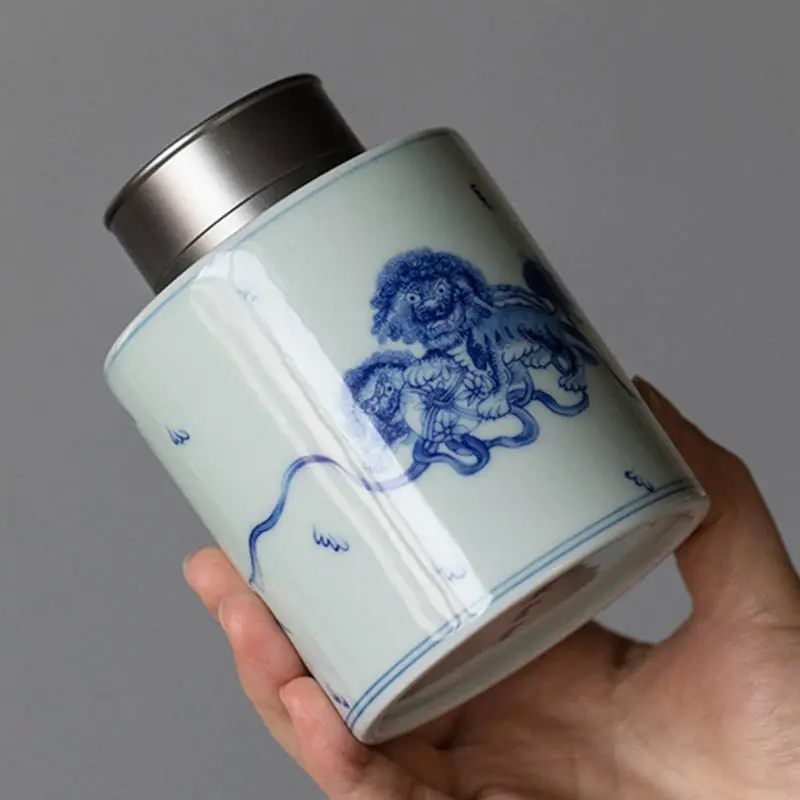 Boîte à thé Chinoise Premium Blanche et Bleue en Céramique - Image 4