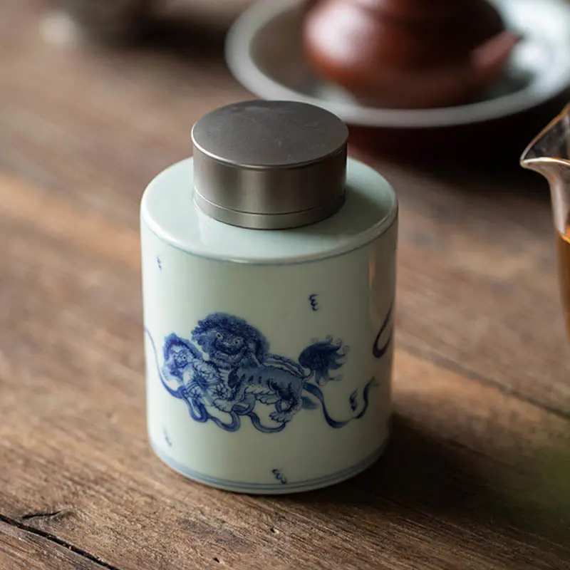 Boîte à thé Chinoise Premium Blanche et Bleue en Céramique - Image 5