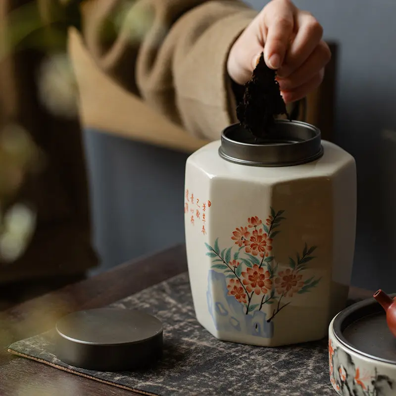 Boite à Thé Peinture Florale Haut de Gamme en Céramique 1000ml - Image 3