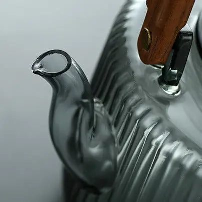 Théière Japonaise en Verre avec Anse Carrée en Bois 1.2L - Image 5